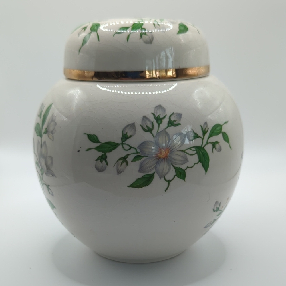 Applewood Floral Ceramic Ginger Jar with Gold Accent